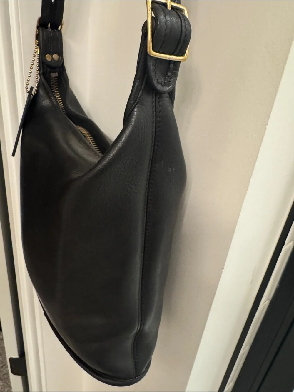 COACH Black Leather Hobo Bag with Gold Hardware